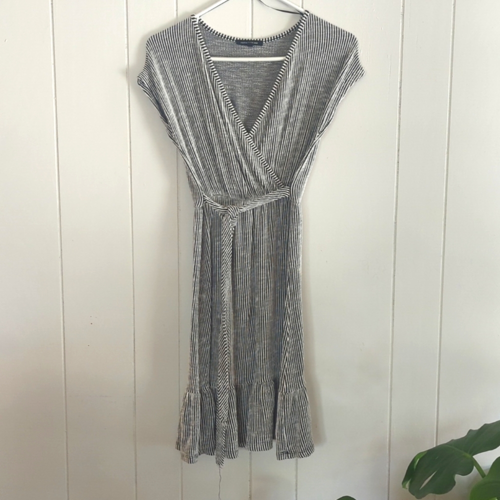 Caution to the Wind Black and White striped mini wrap dress - Women size S
